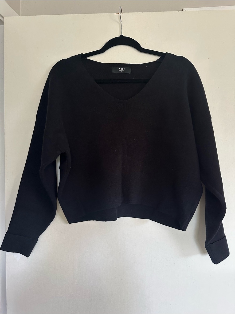 Able Black V-Neck Cropped Sweater